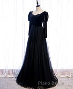 Black Tulle Long Formal Prom Dresses, Black Tulle Prom Dresses