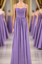 Purple Spaghetti Straps A-Line Long Bridesmaid Dresses