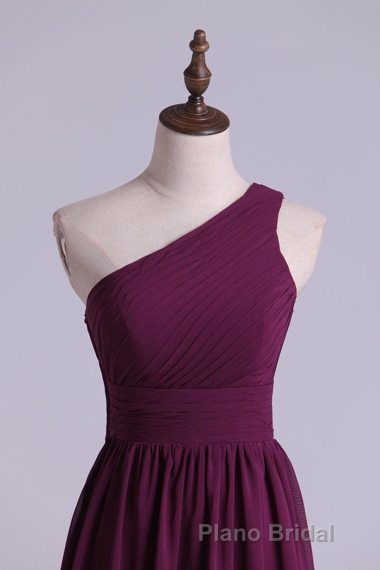 Magenta Chiffon One-Shoulder A-Line Long Bridesmaid Dresses Secondary image