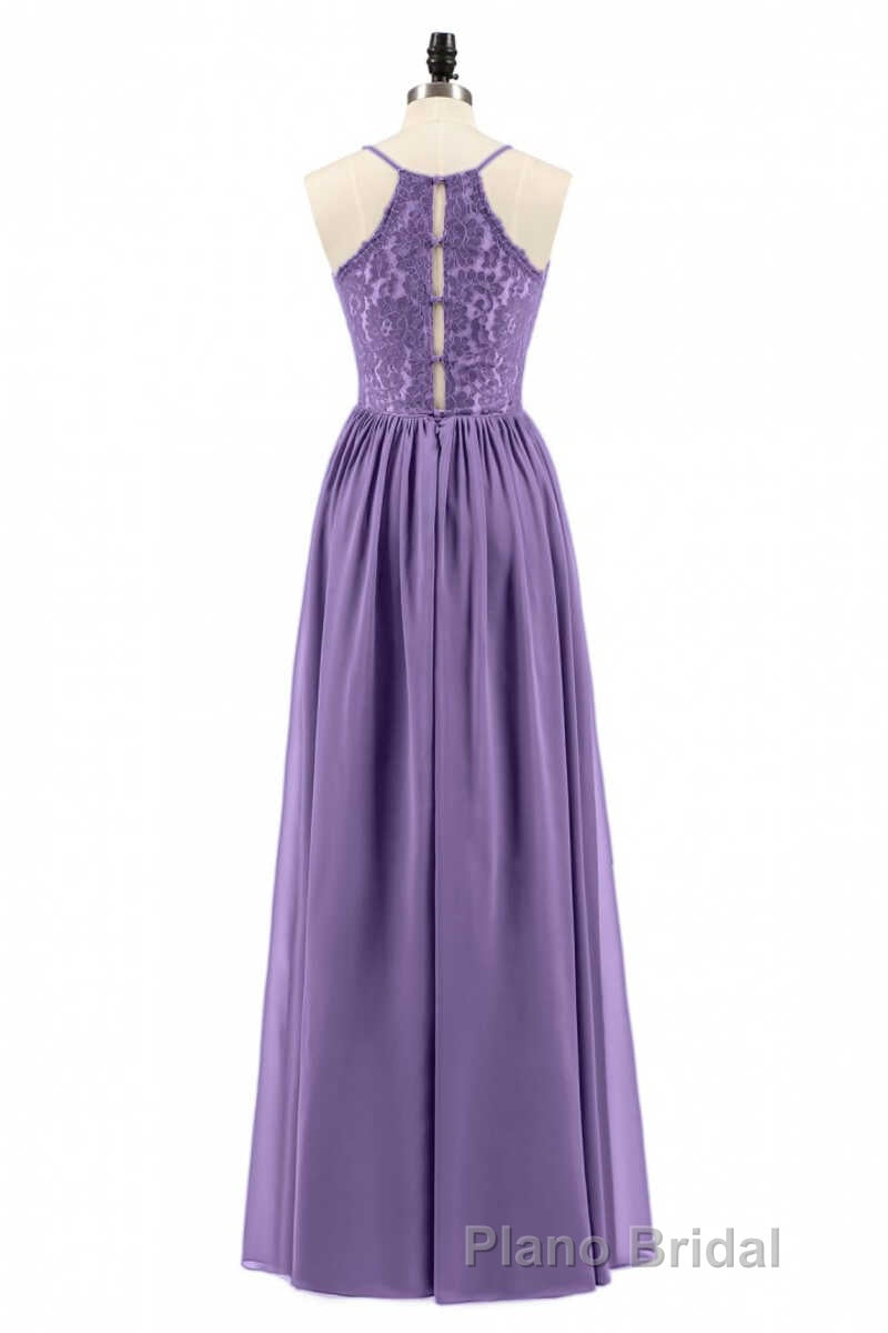Purple Spaghetti Straps A-Line Long Bridesmaid Dresses
