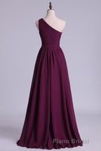 Magenta Chiffon One-Shoulder A-Line Long Bridesmaid Dresses