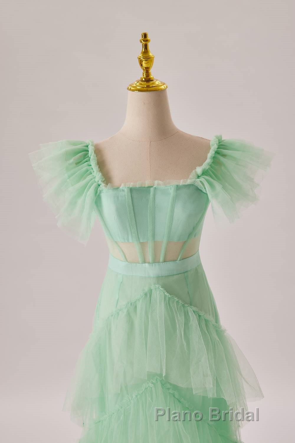 Mint Green Flare Sleeves Ruffles Long Party Dresses Secondary image