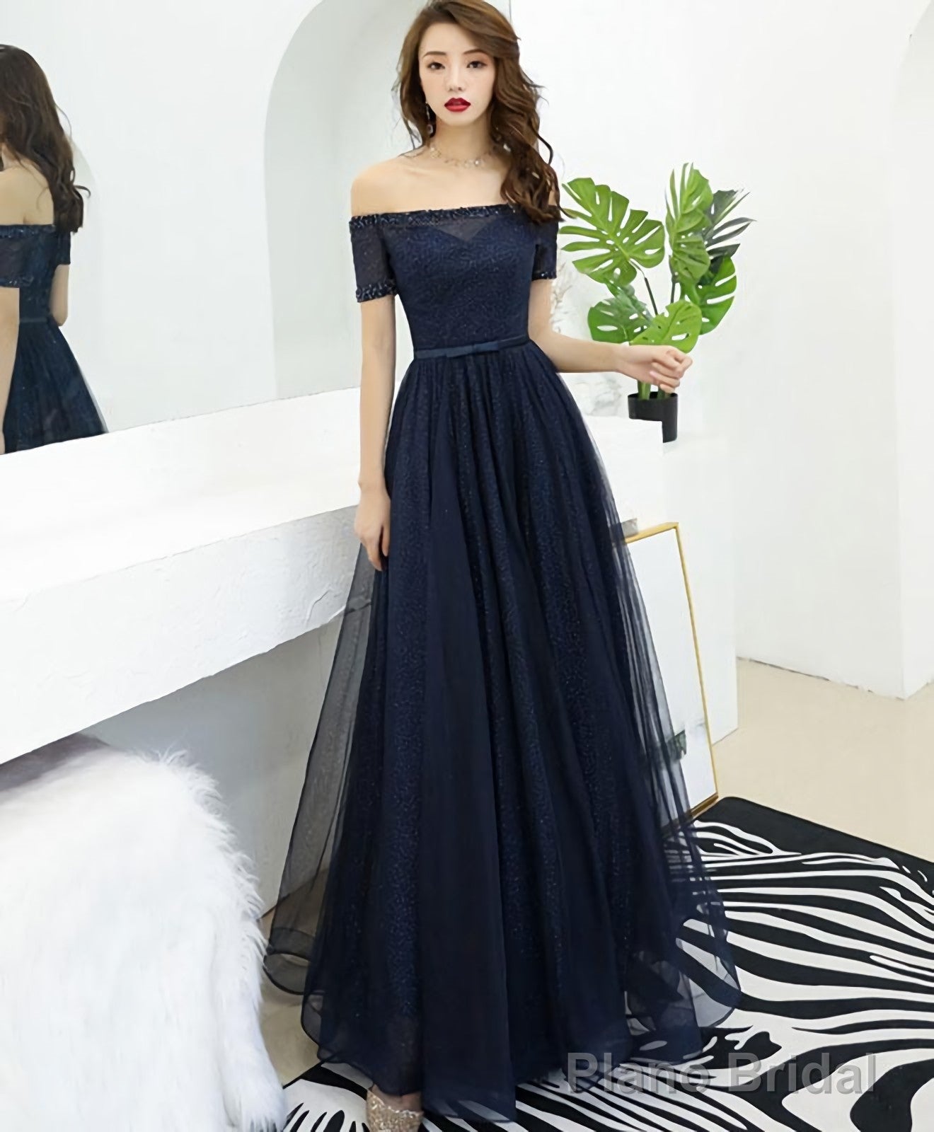 Dark Blue Tulle Long Prom Dress Blue Tulle Evening Dress