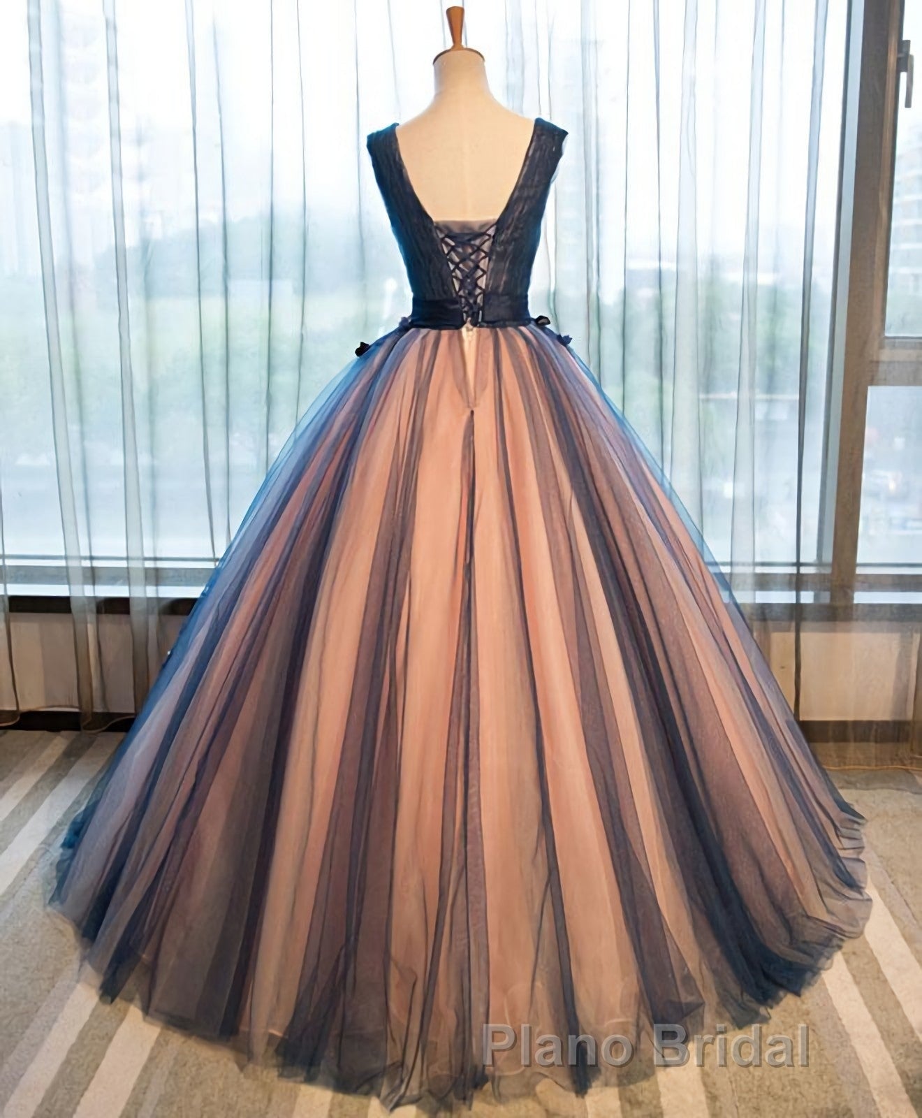 Tulle V Neck Long Formal Prom Gown Tulle Evening Gown