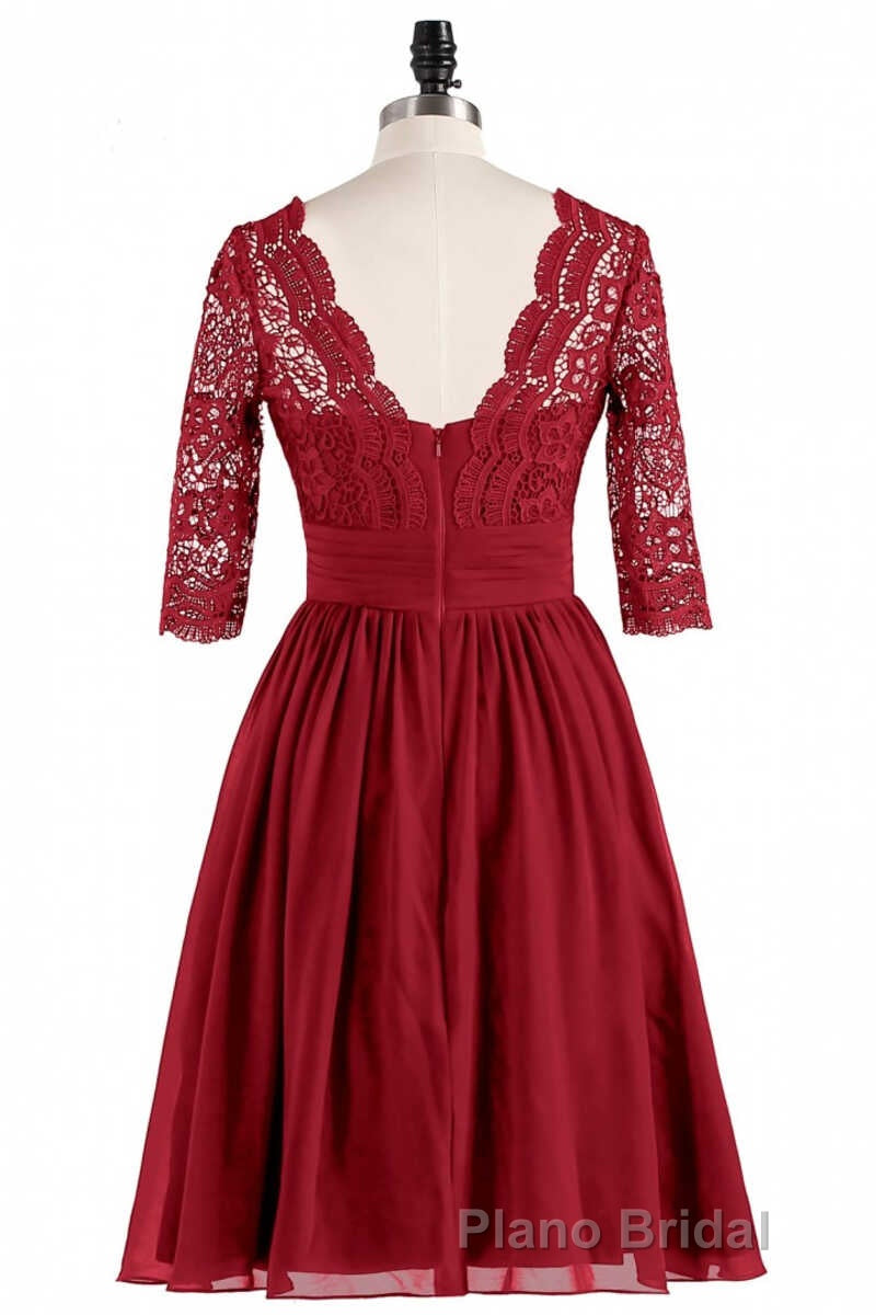 Red Lace V-Neck Backless Short Bridesmaid Dresses