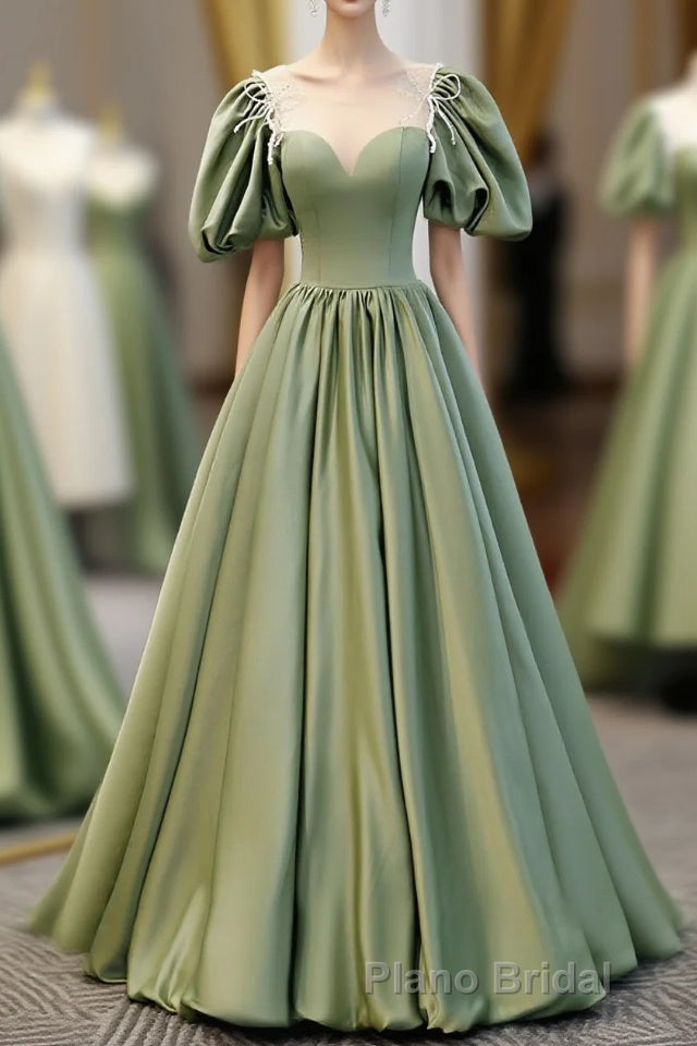 Simple Green Satin Long Formal Prom Dresses, Green Evening Dresses Main image