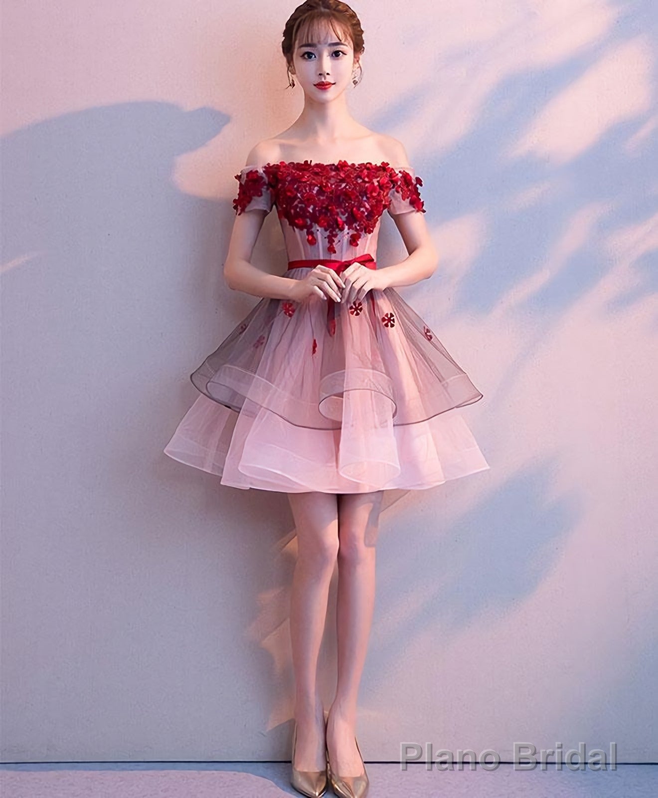 Pink Tulle Lace Short Prom Dress Pink Tulle Homecoming Dress Main image