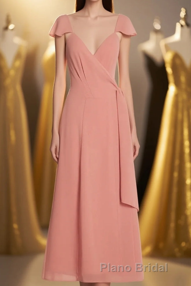 Peach Cap Sleeve Tie-Side Short Prom Dresses Main image