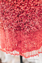 Red Lace-Up Sequins Sheath V Neck Homecoming Dress with Tassels