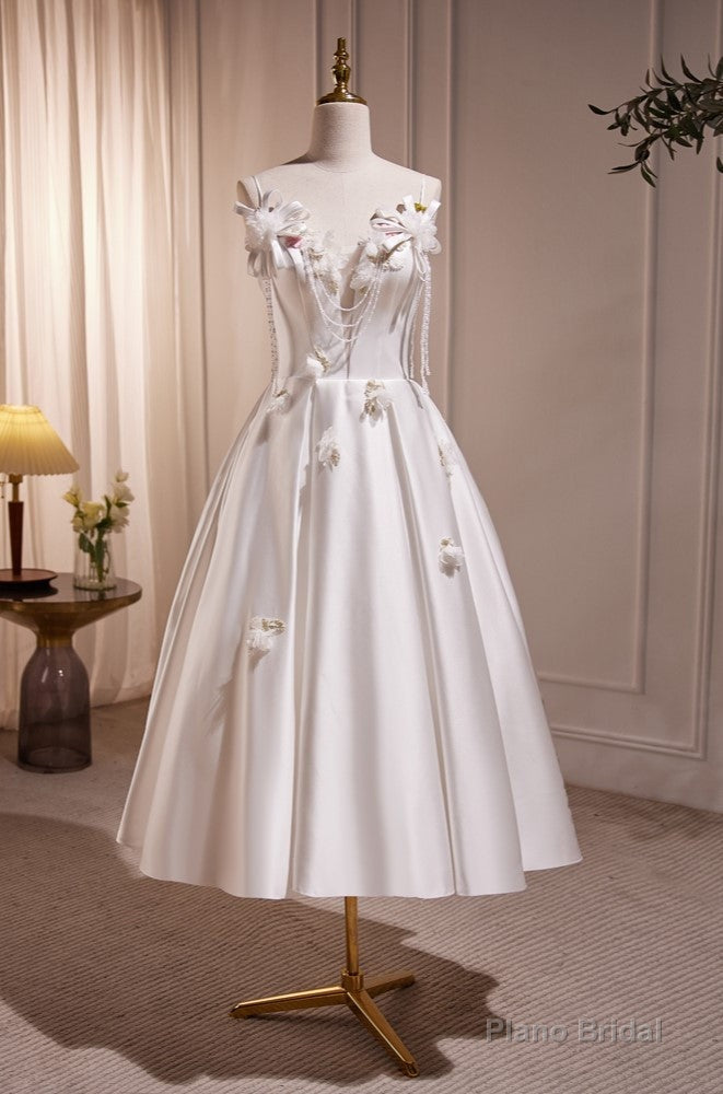 Beautiful Straps Satin Prom Dress with Exquisite Beads and flower Appliques Main image