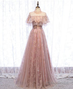 Pink Tulle Lace Long Prom Dress, Pink Tulle Formal Dress, 2