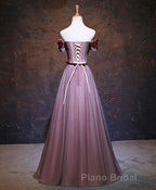 Pink Tulle Lace Applique Long Formal Prom Dresses, Evening Dresses