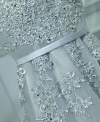 Gray A Line Lace Tulle Short Formal Prom Dresses, Homecoming Dresses