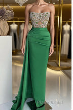 Strapless Emerald Green Mermaid Long Dress With Beads