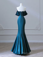 Simple Off Shoulder Satin Ink Blue Long Formal Prom Dress, Ink Blue Long Formal Dress