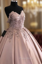 3D Lace Flowers Embroidery Sweetheart Satin Wedding Dresses Ballgown