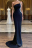 Black One Shoulder Pearl Beadings Mermaid Long Evening Dress