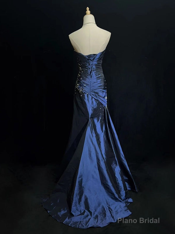 Sexy Sweetheart Sleeveless Mermaid Satin Long Prom Dresses For Party Online Secondary image