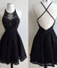 A-Line Jewel Backless Short Black Lace 2025 with Beading Homecoming Dresses
