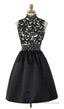 A-Line High Neck Open Back Above-Knee Black Homecoming Dress 2025 with Lace Sequins
