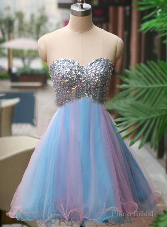 A-Line Sweetheart Multi Color Tulle Short Homecoming Dress 2025 with Beading Main image