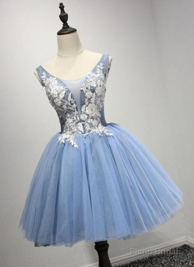 A-Line Crew Neck Blue Appliques Homecoming Dress 2025 Main image