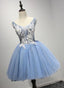 A-Line Crew Neck Blue Appliques Homecoming Dress 2025