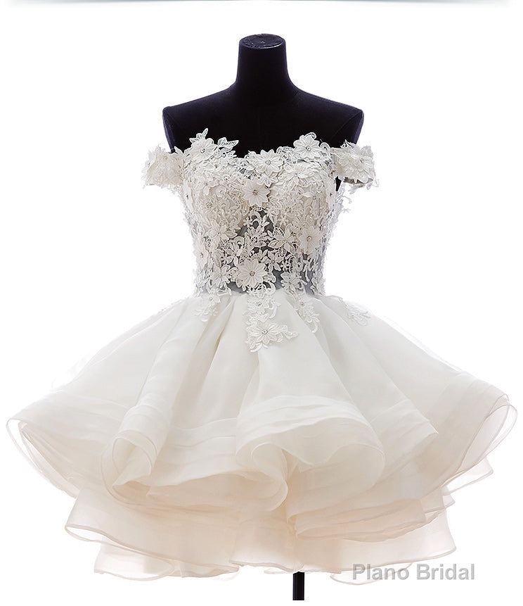 A-Line Off-the-Shoulder Appliques Short White Organza Homecoming Dress 2025 Main image