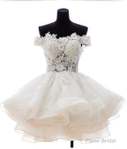 A-Line Off-the-Shoulder Appliques Short White Organza Homecoming Dress 2025