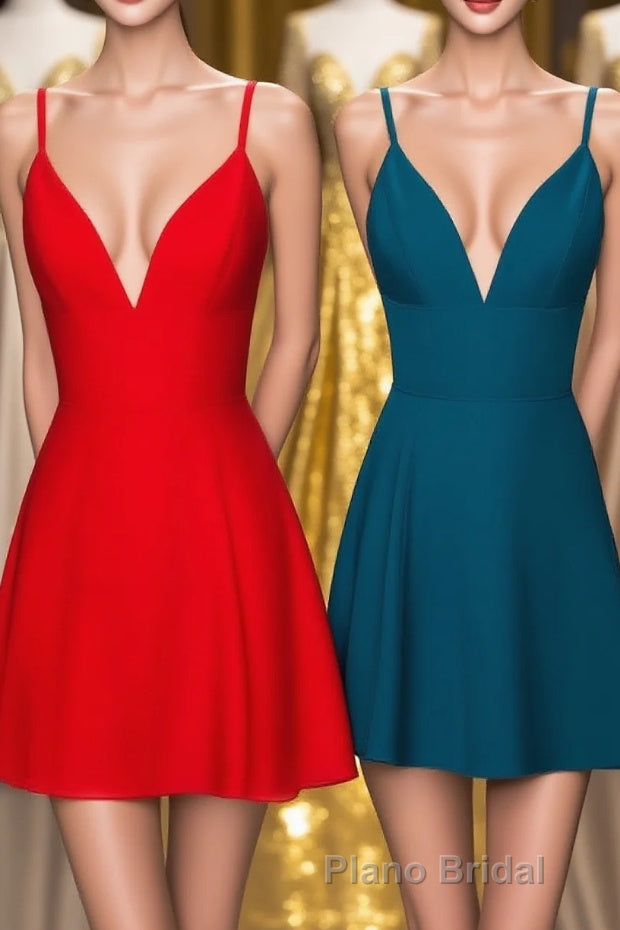 Straps A-Line Chiffon Red Short Dresses