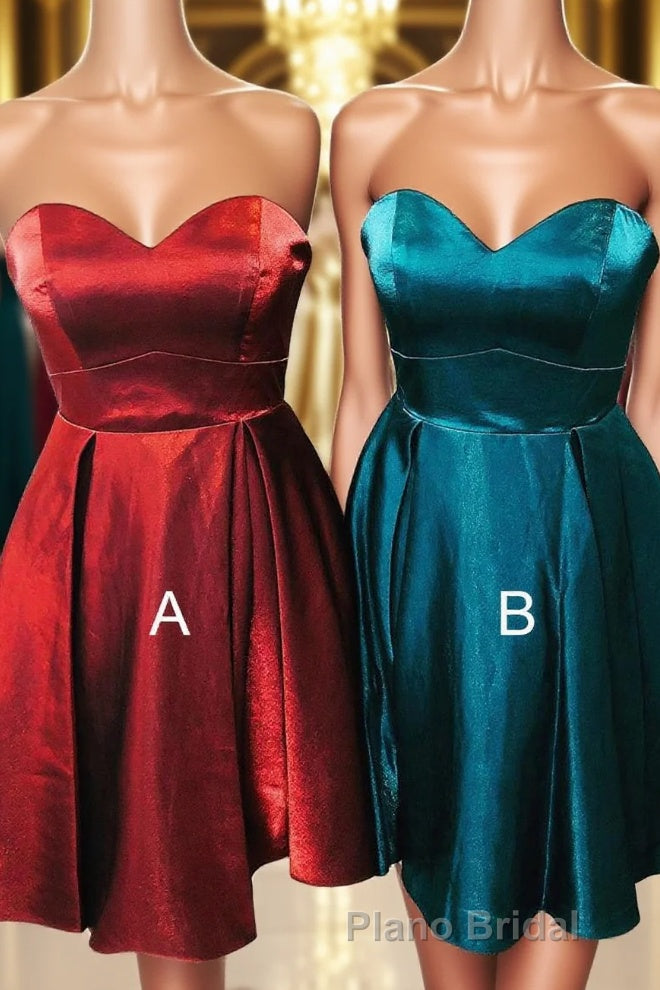 Sweetheart A-Line Satin Red Homecoming Dresses Main image