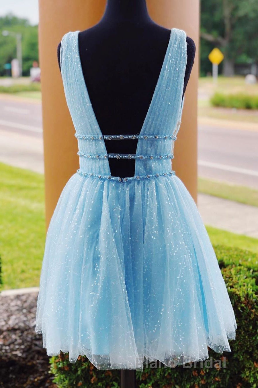 Sparkling Beading Sky Blue Homecoming Dresses