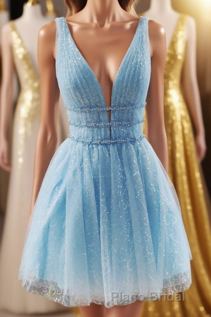 Sparkling Beading Sky Blue Homecoming Dresses