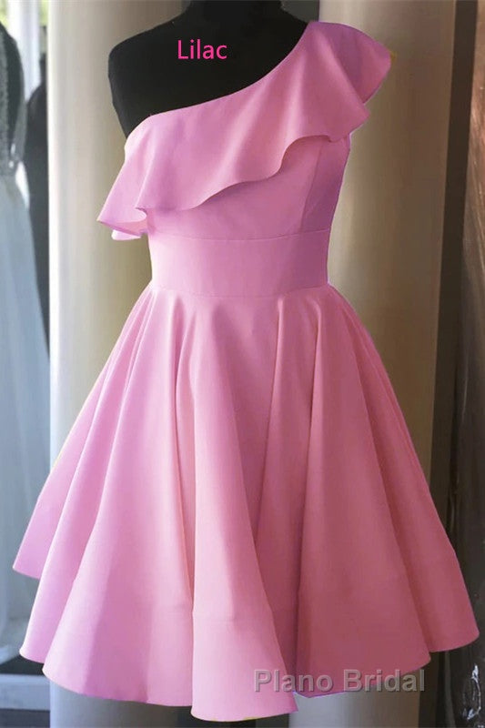 One Shoulder Ruffled Short Yellow Homecoming Dresses