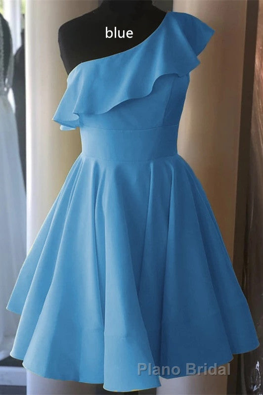 One Shoulder Ruffled Short Yellow Homecoming Dresses