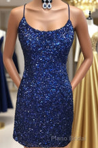 Lace-Up Navy Blue Tight Mini Party Dresses