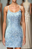 Light Blue Tight Hoco Dresses with Appliques