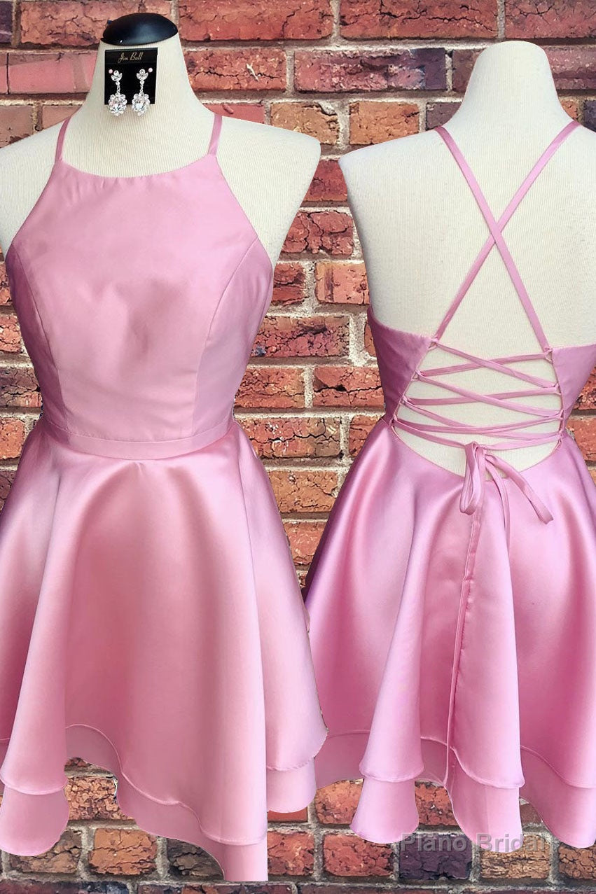Simple Straps Short Pink Homecoming Dress Main image
