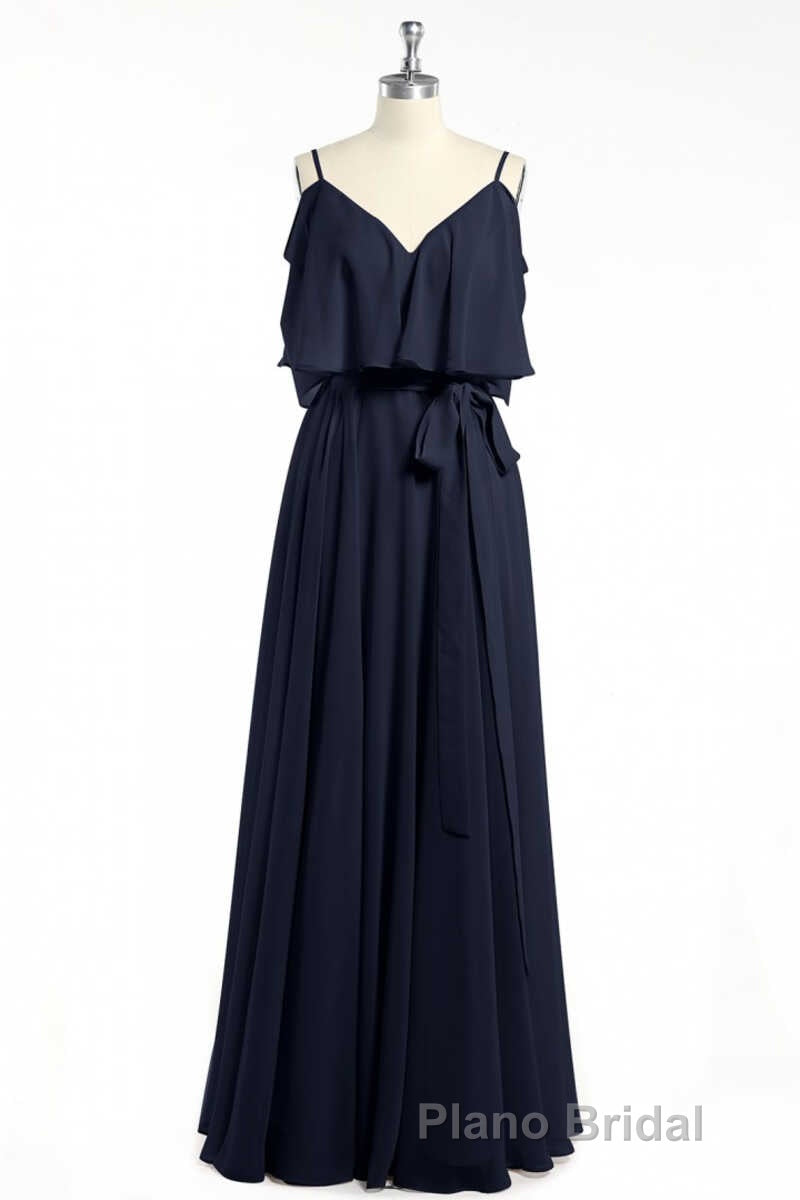 Black Chiffon V-Neck Ruffled A-Line Long Bridesmaid Dresses Secondary image