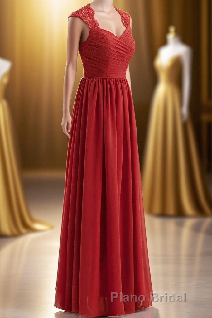 Elegant Red Chiffon Pleated A-line Long Bridesmaid Dresses Main image