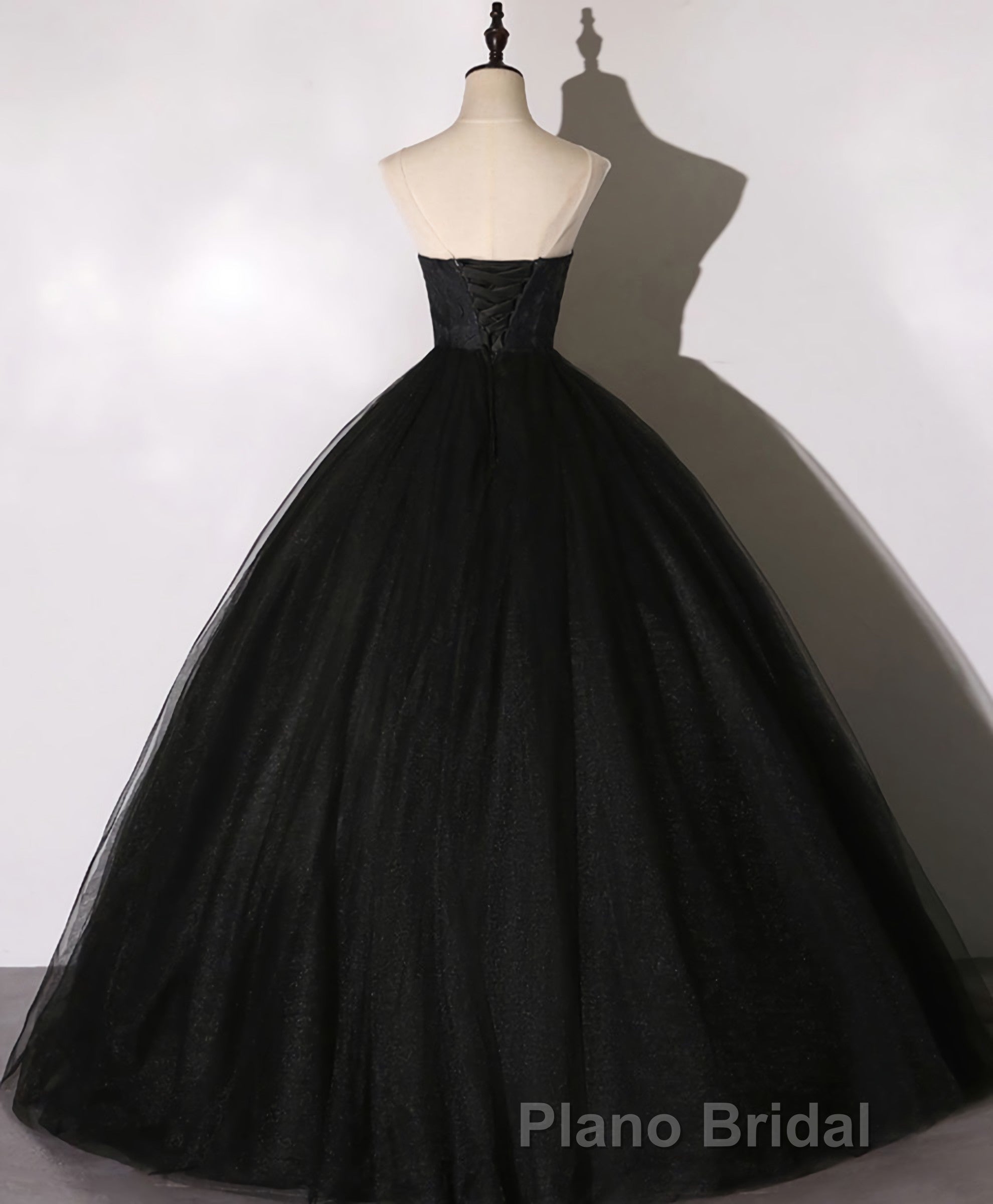 Black Sweetheart Neck Tulle Long Formal Prom Dresses, Black Evening Dresses