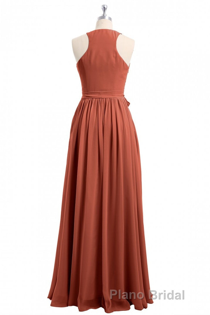 Rust Orange Wrap A-Line Long Dresses Secondary image