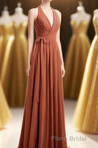 Rust Orange Wrap A-Line Long Dresses