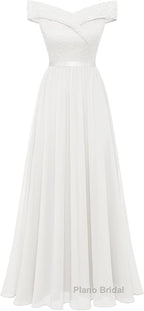 Womens Lace Bridesmaid Dress A-Line Off Shoulder Floral Lace Chiffon Formal Prom Dresses