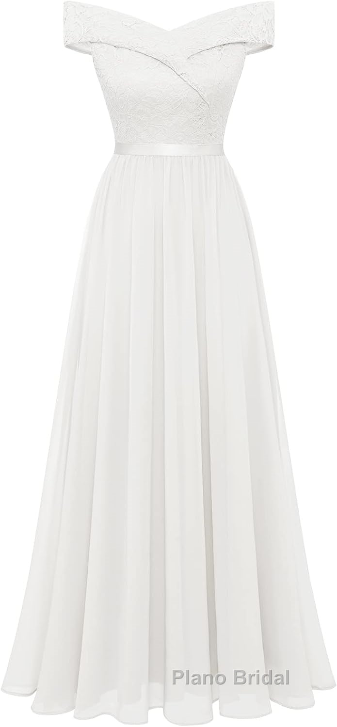 Womens Lace Bridesmaid Dress A-Line Off Shoulder Floral Lace Chiffon Formal Prom Dresses