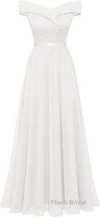 Womens Lace Bridesmaid Dress A-Line Off Shoulder Floral Lace Chiffon Formal Prom Dresses