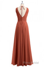 Rust Orange Crew Neck Backless A-Line Long Bridesmaid Dresses