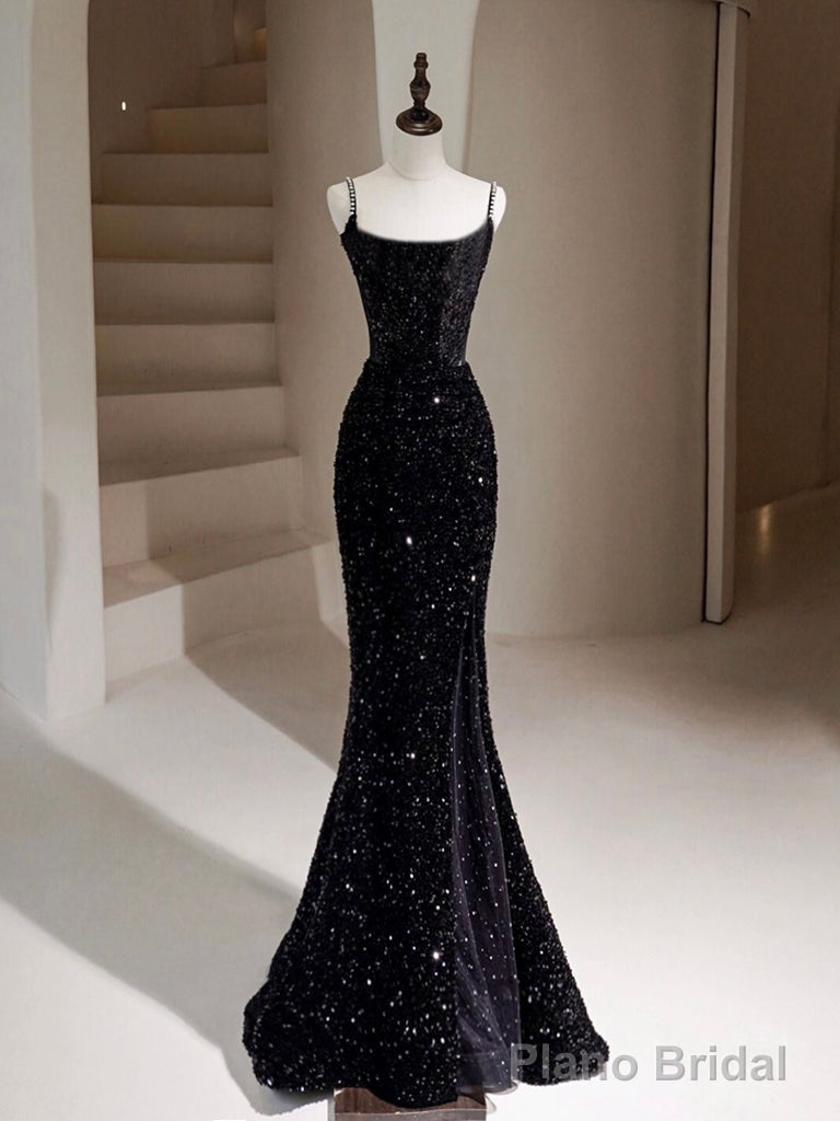 Black Mermaid Sequin Long Prom Dress, Black Formal Dress Main image