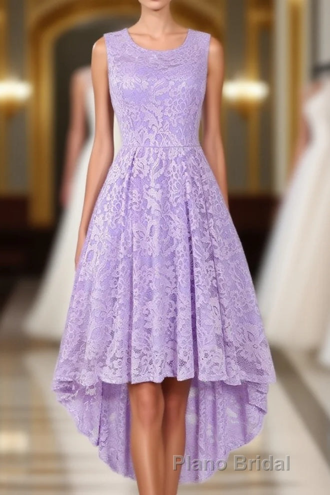 Sleeveless Hi-Low Lace Lavender Party Dresses Main image