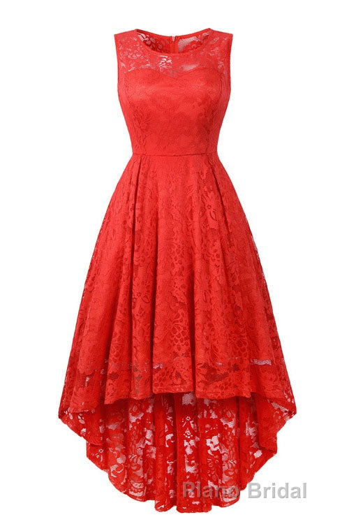 Sleeveless Hi-Low Lace Lavender Party Dresses